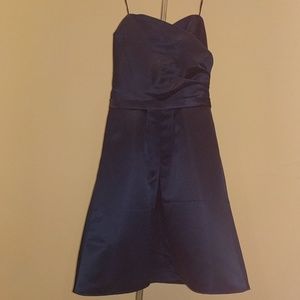 Navy satin strapless A-line dress. Sz 4. Nwt